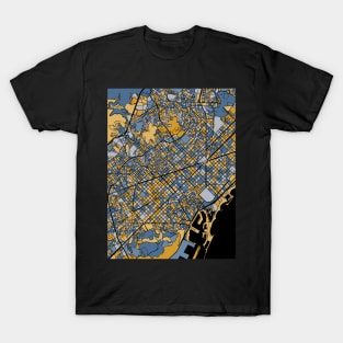 Barcelona Map Pattern in Blue & Gold T-Shirt